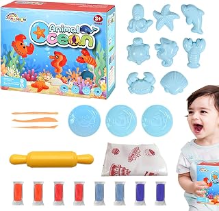 Argila seca ao ar,8 Cores Argila Mágica Seca Animal Marinho Bonito Argila Mágica para Crianças - Brinquedo feito à mão ultraleve para crianças com acessórios, ferramentas, Hulzogul