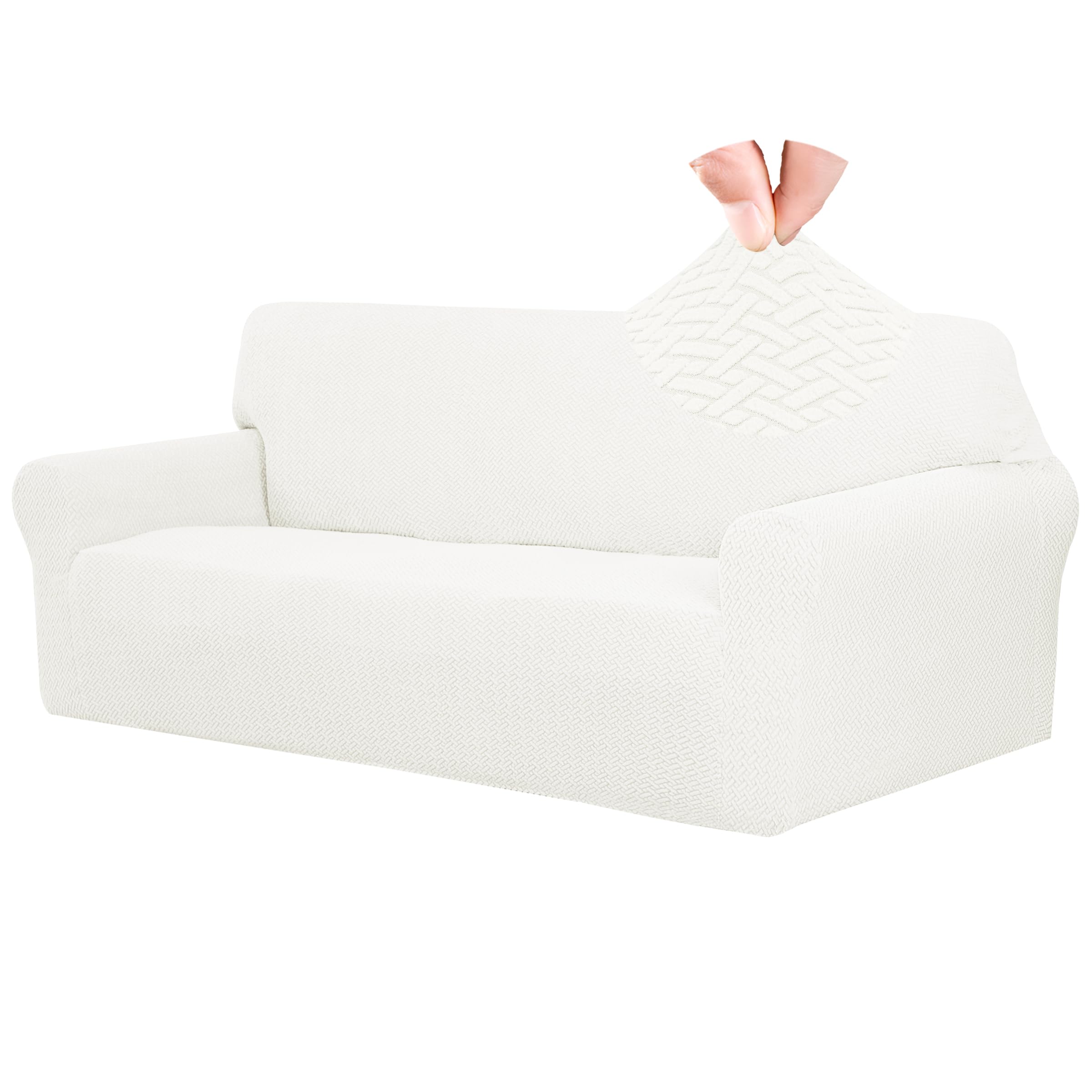 Easy-Going Stretch Jacquard Couch Cover, 1-Piece Soft Sofa Cover, Sofa Slipcover with Anti-Slip Foams, Washable Furniture Protector for Kids, Pets (Sofa, Cream)