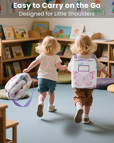 Miniatura 2 de Primlect Tapete para siesta para niños pequeños con almohada extraíble y manta de franela, saco de dormir portátil para niños, fácil de llevar,