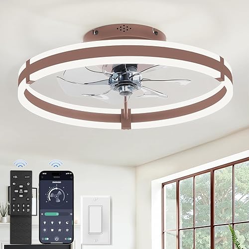 Miniatura 10 de ZMISHIBO Ventiladores de techo con luces y control remoto, ventilador de techo de perfil bajo de 19.7 pulgadas, luz de ventilador LED moderna de