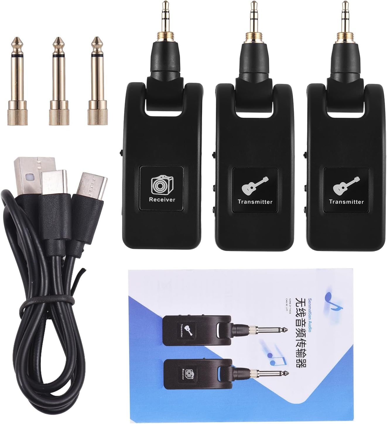 2.4G Wireless Guitar System Rechargeable Portable Transmitter Receiver Set 10 Hour Working Time 220-degree Rotatable Plug and Play for Electric/Acoustic Guitar Bass Violins
