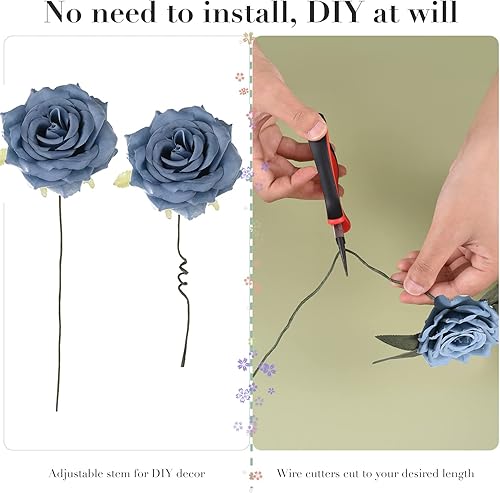 Miniatura 5 de Jspupifip Juego de cajas combinadas de flores artificiales, ramos de arreglos de flores de seda falsas con hojas de tallo para bricolaje, boda,