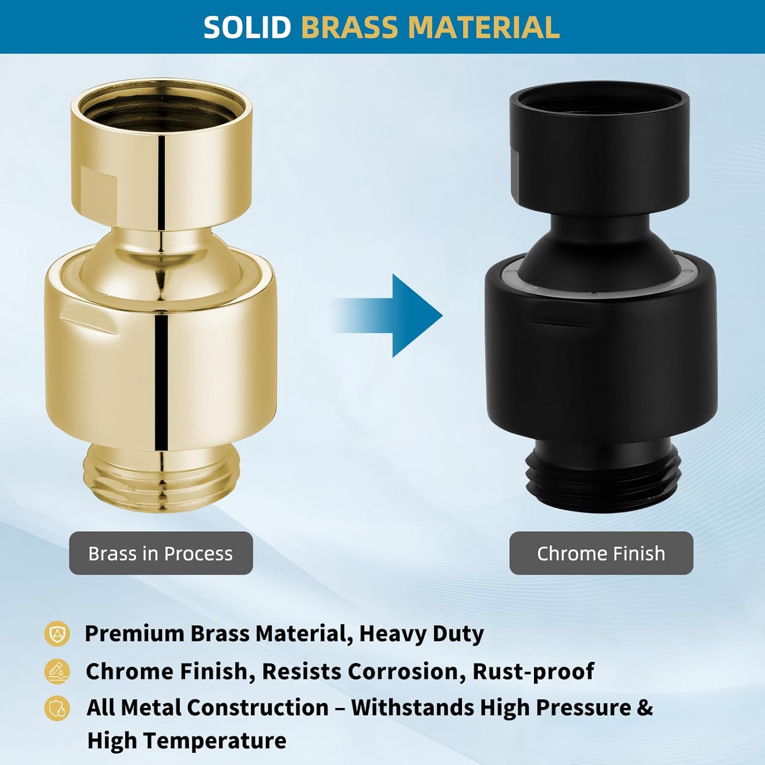 Hibbent Adjustable Metal Shower Head Swivel Ball Joint Adapter, Solid Brass, Matte Black, 30 Swivel, G1/2 Connections, Easy Install