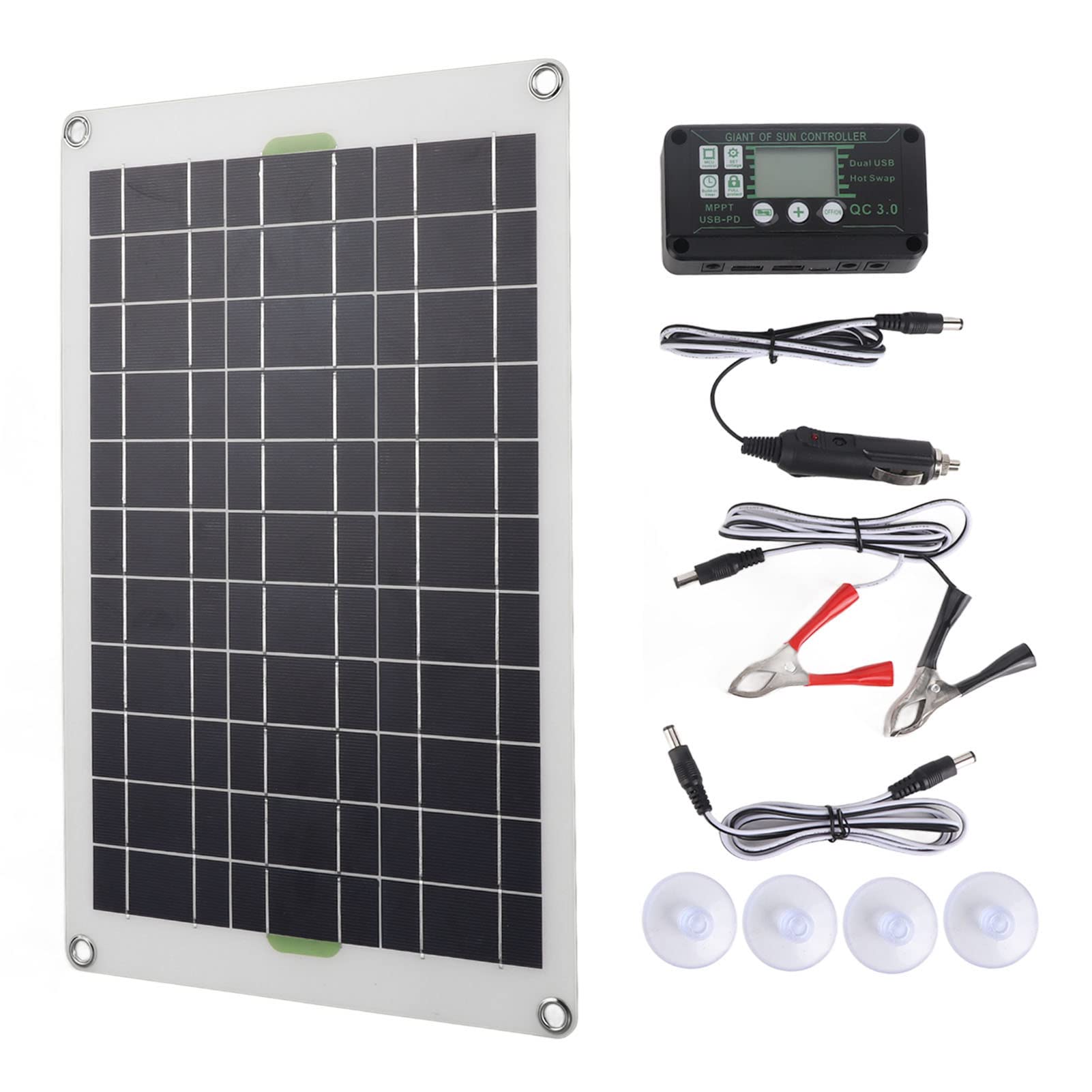 Kit de Panneau Solaire 50 W, Kit d'alimentation Solaire Portable 12 V 24 V avec Contrôleur de Charge Solaire 30 A, Chargeur de Batterie de Panneau Solaire Monocristallin pour