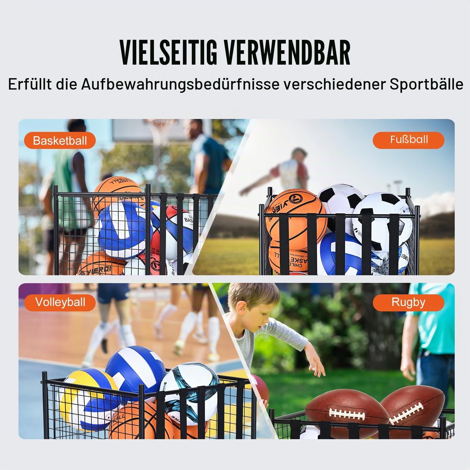 VEVOR Ballwagen Rollwagen 507 x 500 x 545 mm Sportbällen, Abschließbarer Basketballkäfig Ballkäfig, Sportausrüstung für den Innen- und Außenbereich, Rollbar Aufbewahrungswagen aus Stahl für Garagen