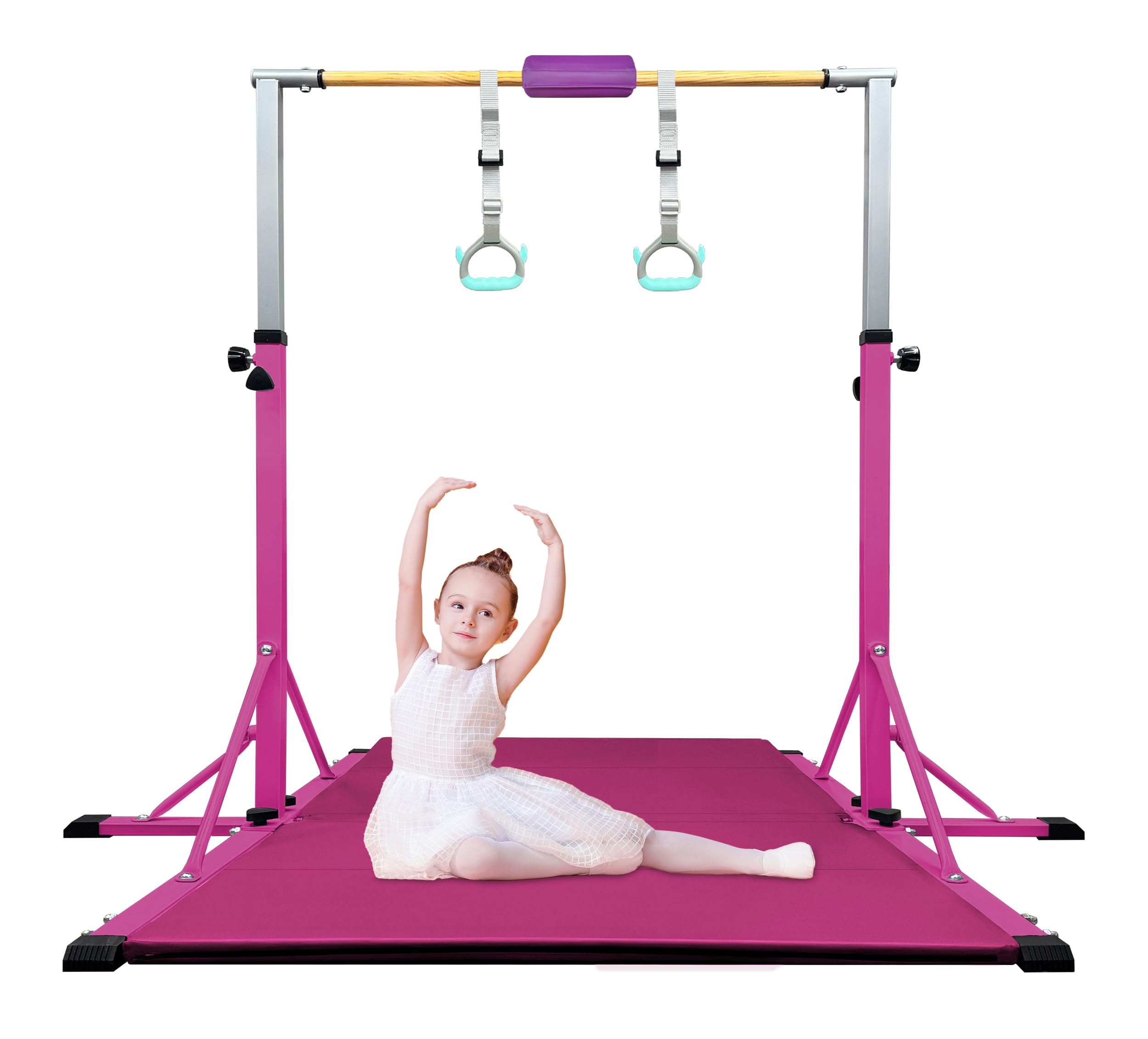 Gymnastics Bar for Kids Ages 3-20, 5FT Base Length, 42" to 63" Adjustable Height, Horizontal Bar, Kip Bar for Gymnast, Gymnastic Training Equipment for Home, Gym Center