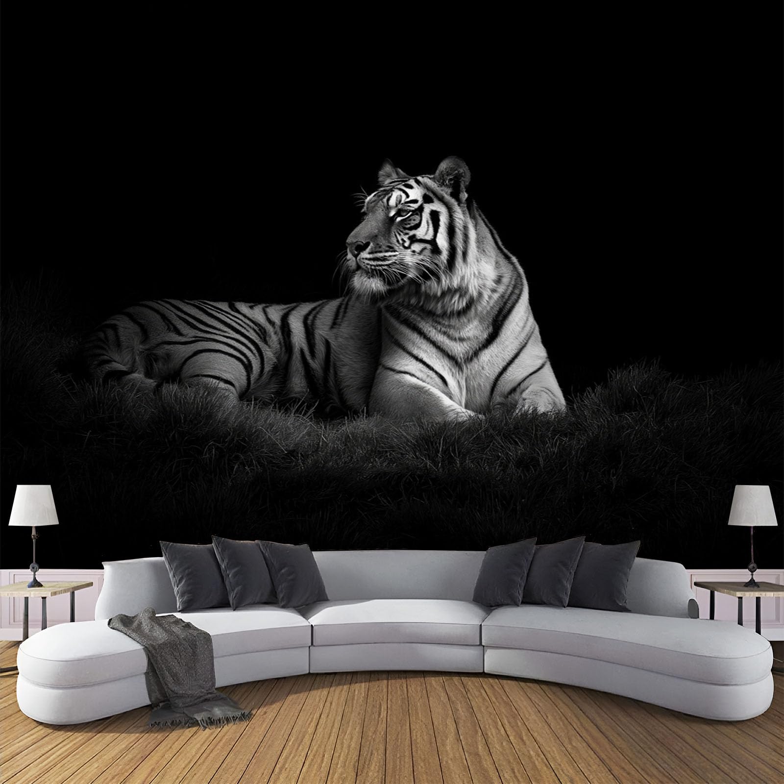 Papier peint nature animaux noir et blanc tapisserie photo tigre 3D