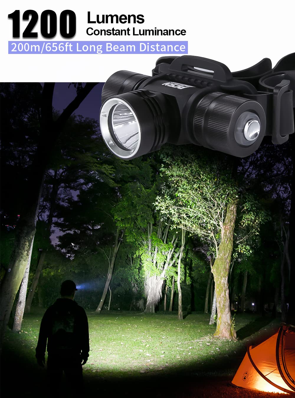 Scuba Diving Headlamp Dive Light - PFSN Professional Underwater Headlight IPX68 Waterproof, 1200 Lumen Underwater Flashlight for Diving, Dive Head Light Best Gear for Caving, Snorkeling, Spearfishing