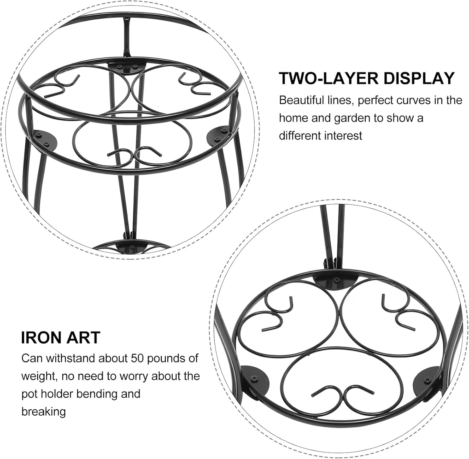 Iron Plant Stand Indoor Outdoor Decorative Metal Flower Pot Holder for Pots Balcony Garden Living Home Decor