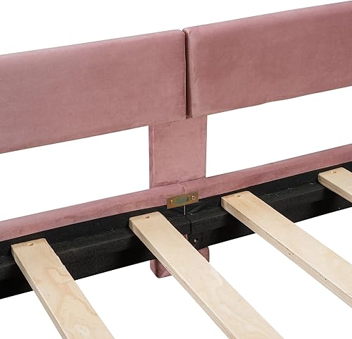 Miniatura 9 de Sofá cama tapizado tamaño individual, bonito sofá cama de cuero de terciopelo con cabecera clásica en forma de rayas, base de cama de madera para