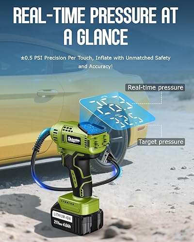 Miniatura 5 de TREE.NB Inflador de neumáticos inalámbrico Compresor de aire portátil con 2 bombas de aire alimentadas por batería de 21 V, inflador de neumáticos