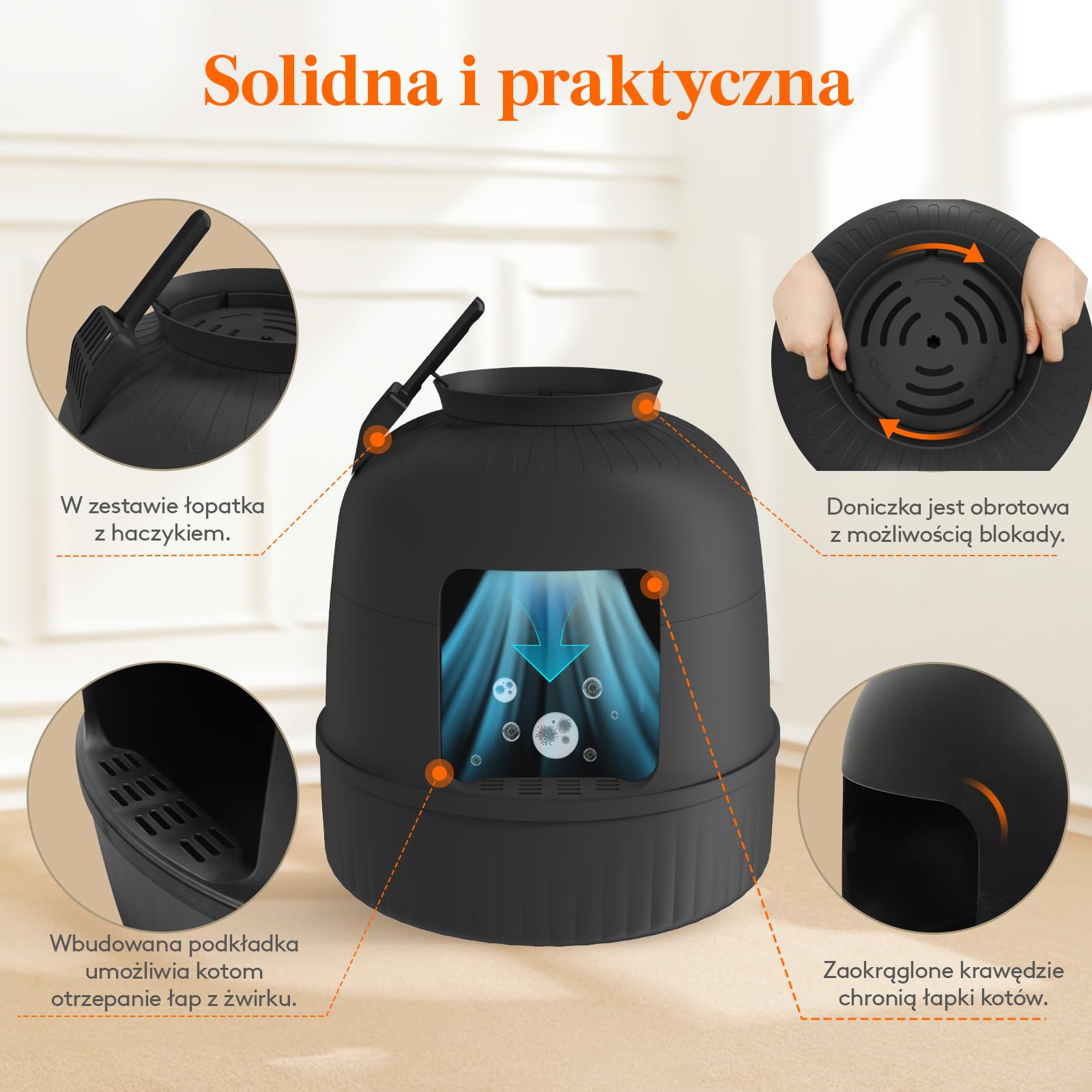 Lifewit Kuweta dla kota ukryta z szuflą i zdejmowaną górą, kuweta XXL z kontrolą zapachu i filtrem węglowym, do salonu, sypialni, narożna, 48 x 50 cm, 19 x 20 cm, czarna, bez roślin