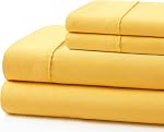 Marina Decoration 600 Thread Count Home Bedding Bedroom Soft Bedsheet Deep Pocket Hotel Standard Solid Percale All Season 4 Pieces Cotton Sheet Set with 2 Pillowcases, Yellow Color King Size