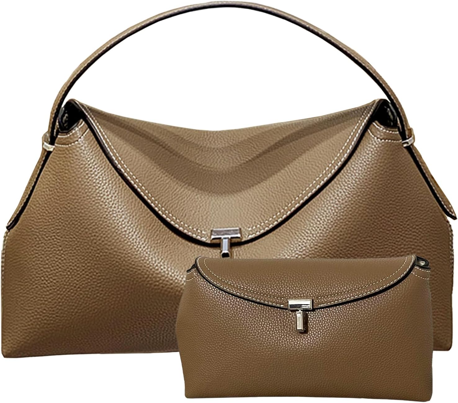 2PCS Woman Handbag Luxury Leather Underarm Shoulder Casual Tote Lady Soft Bucket Bag