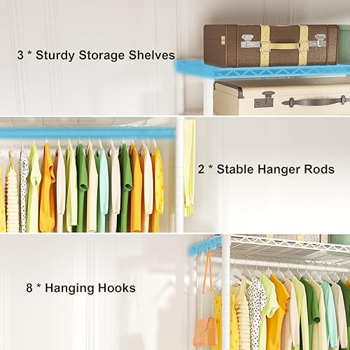 Vista 41 de FUTASSI P3 Plus - Perchero con ruedas, perchero para colgar ropa, resistente con ruedas, estante de armario portátil independiente de 45 pulgadas