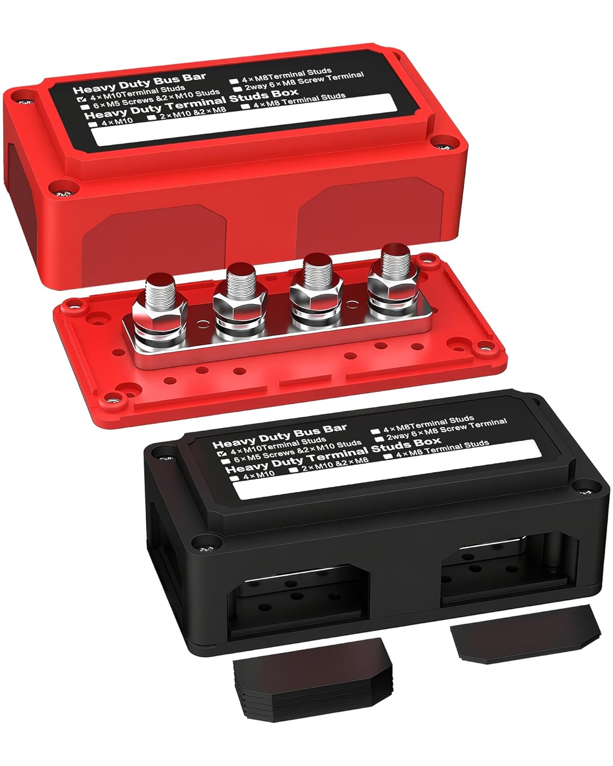 IZTOSS 300A Bus Bar DC12 24 48V Heavy Duty Waterproof Power Distribution Block with 4 x 3/8"(M10) Terminal Studs Battery Bus Bar for Automotive Marine RV Truck - Positive & Negative