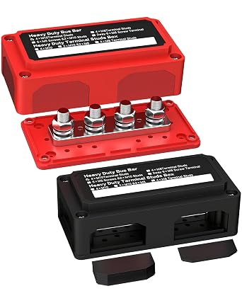 IZTOSS 300A Bus Bar DC12 24 48V Heavy Duty Waterproof Power Distribution Block with 4 x 3/8"M10 Terminal Studs Battery Bus Bar for Automotive Marine RV Truck - Positive & Negative