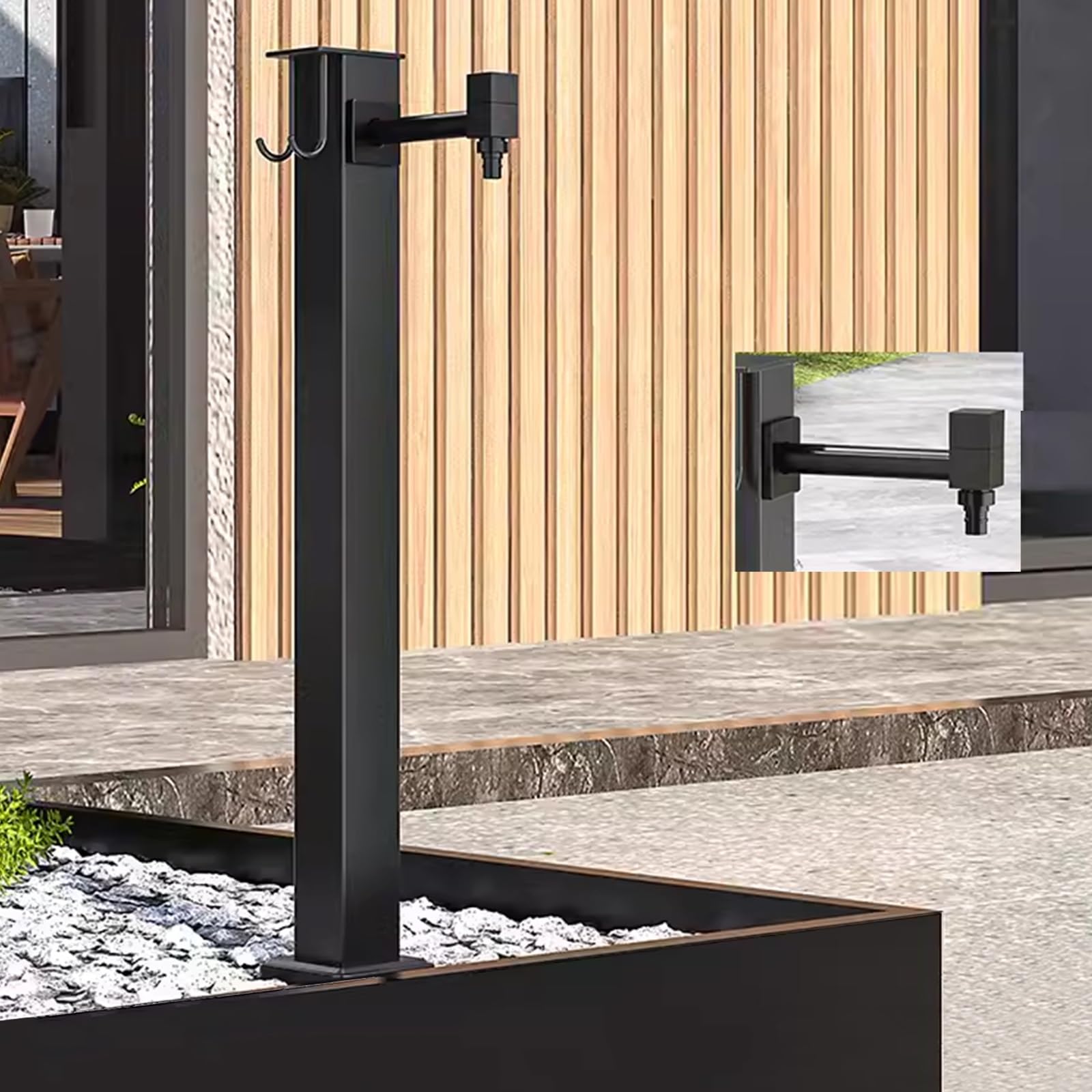 BHGFYXBS Freestanding Garden Water Column With Faucet, Outdoor Faucet Water Column, Side Water Inlet, Stainless Steel,Black-60cm