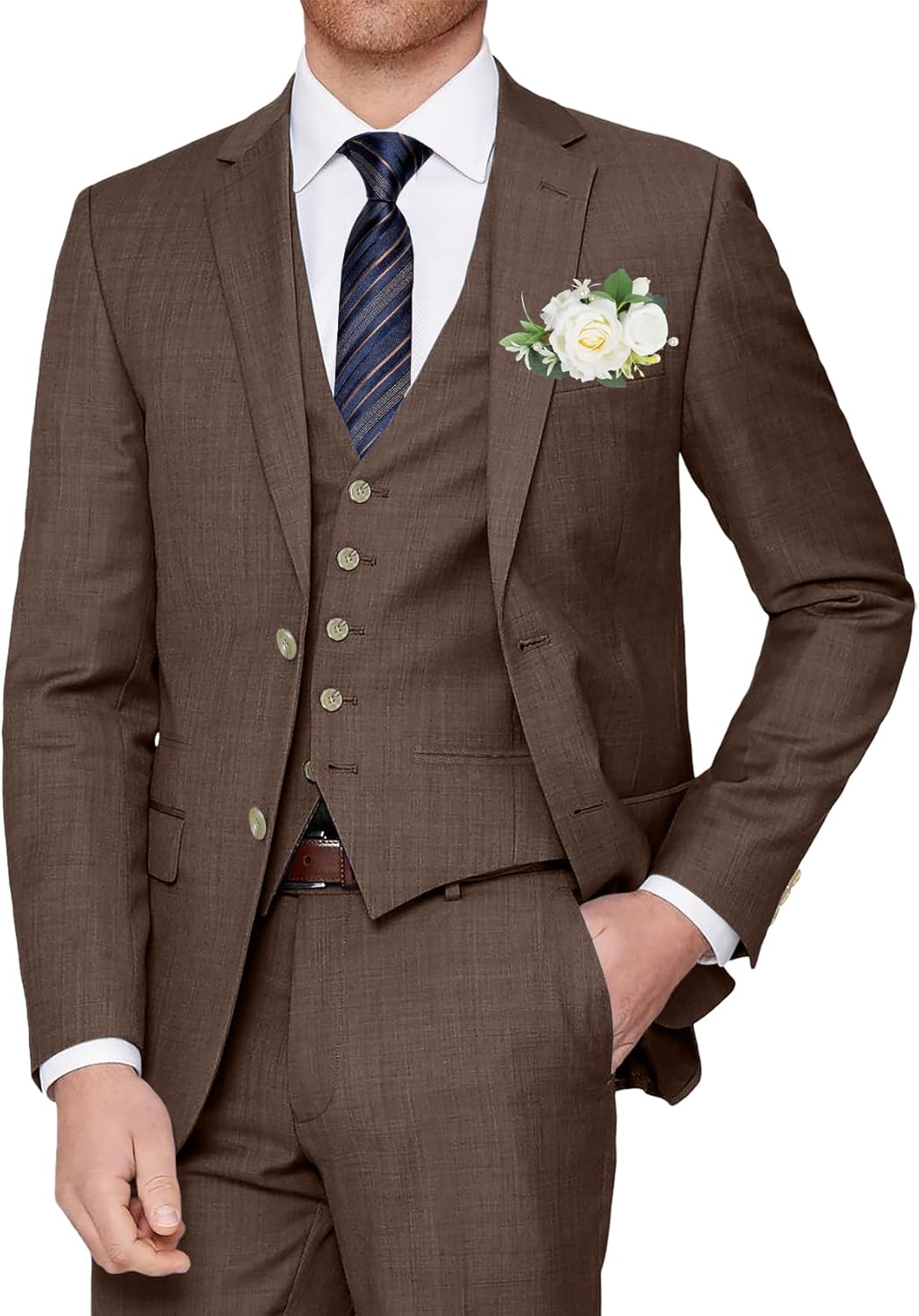 Men's 3 Piece Slim Fit Suit Set 2 Button Dress Suits Formal Tuxedo Blazer Jacket Vest Pants Set