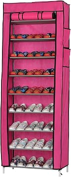 Fashionable Room-saving 9 Lattices Non-woven Fabric Shoe Rack,duseproof eay to assemble,Rose Red