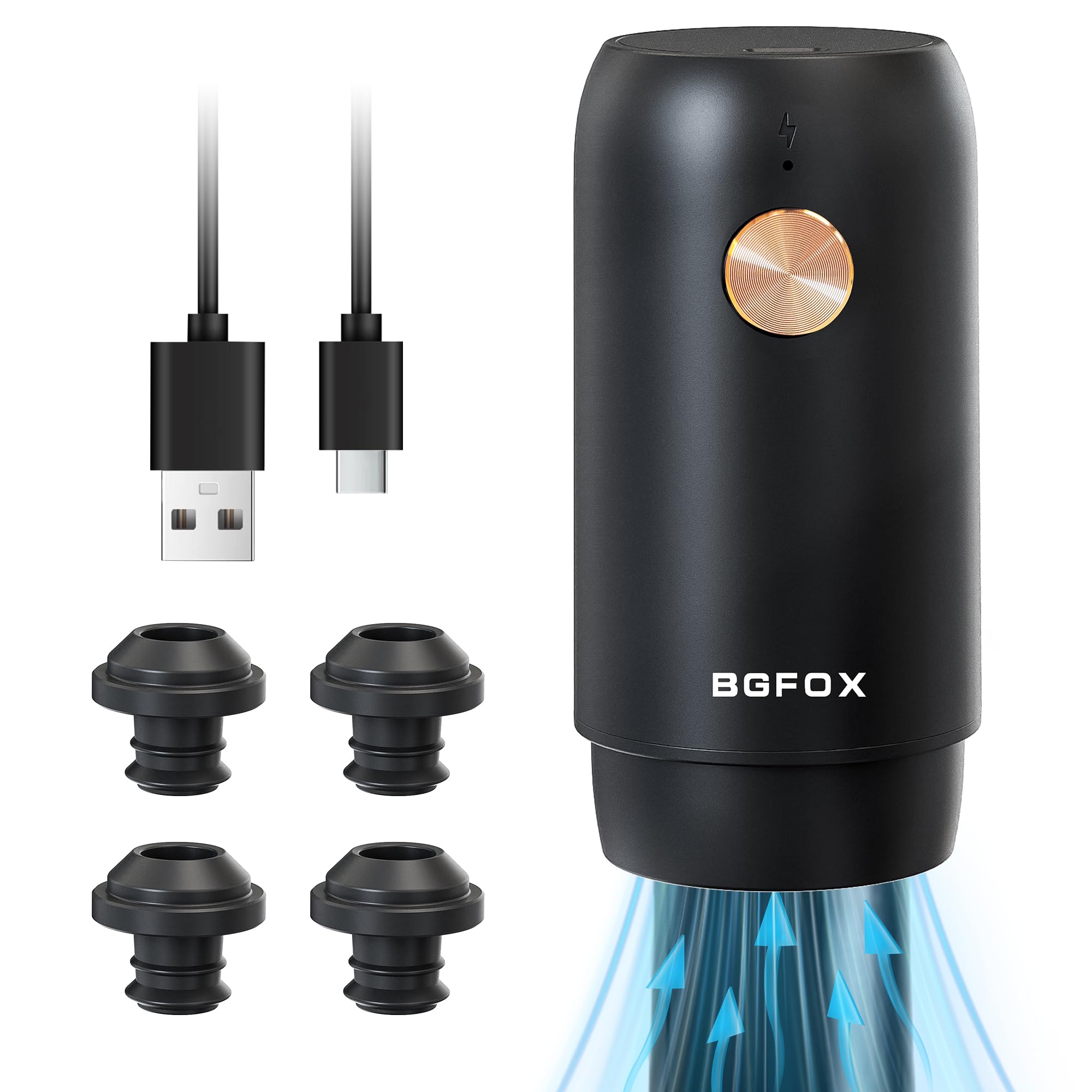 Bomba eléctrica de ahorro de vino con 4 tapones de vacío reutilizables, tapón automático de botella de aire de vino, sellador de botellas recargable mantiene el vino fresco, regalos para los