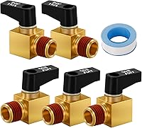 Vista 1 de 5-Pack Ball Drain Valve SUNROAD Brass Mini Ball Valve, 1/4 Inch NPT Male for Air Compressor with Thread Seal Tape