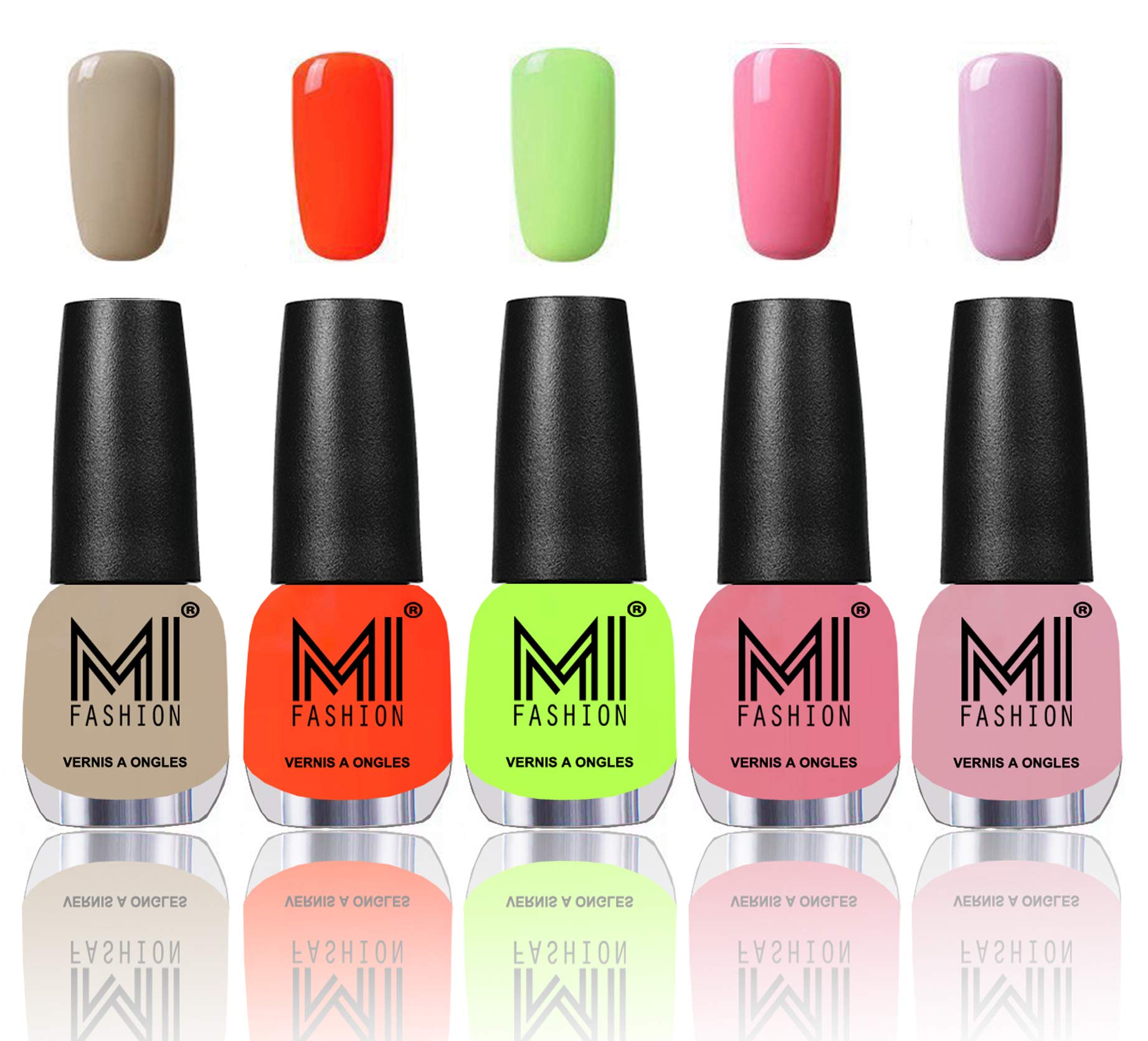 MI Fashion® Trendy Colors Nail Polish Enamel Combo of 5 - Nude Beige, Candy Coral, Lime Green, Doll Pink, Light Lilac - 12ml each-image-11