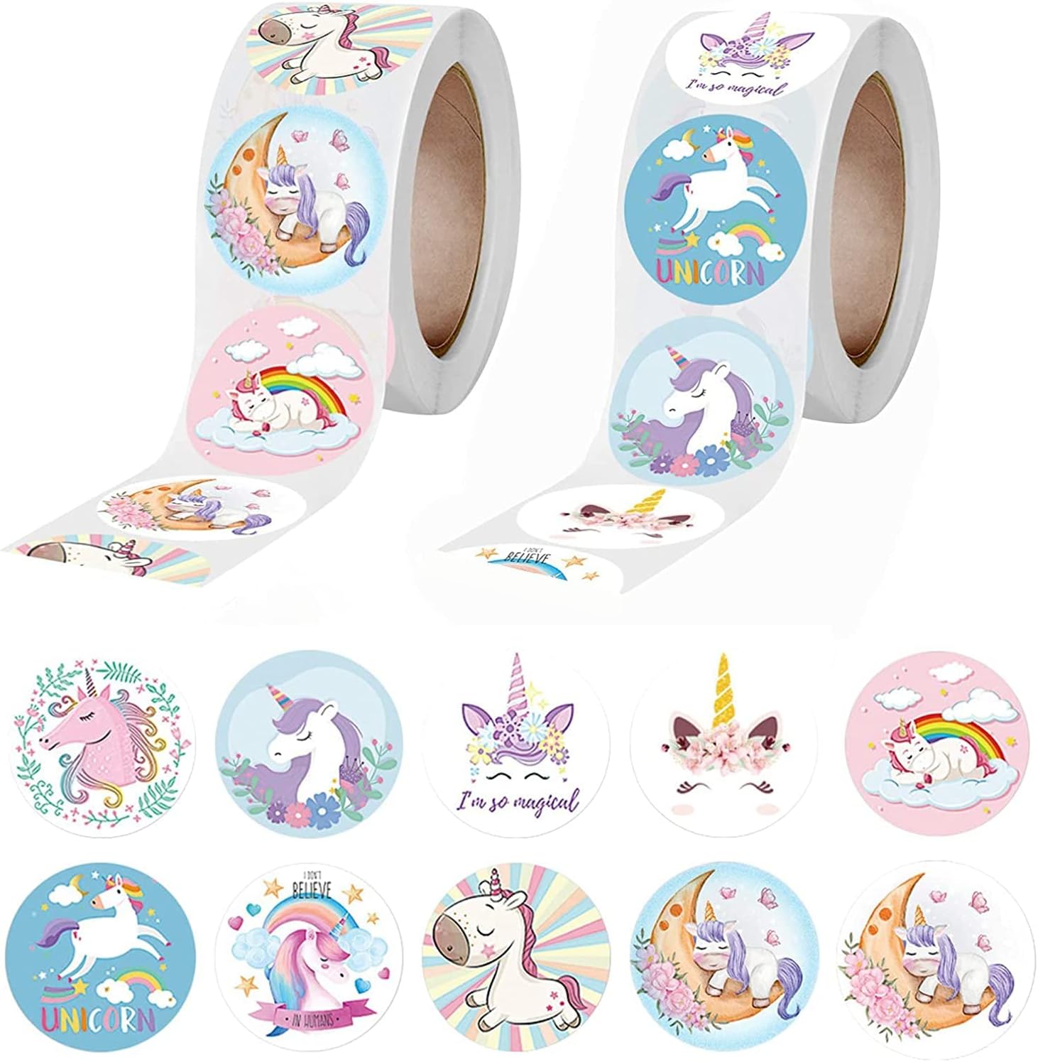 1000 Pieces Unicorn Stickers for Kids, Cute Unicorn Label Stickers DIY Stickers, 1 inch Self Adhesive Decoration Stickers for School Birthday Party Gift Bag Decorations and Crafts