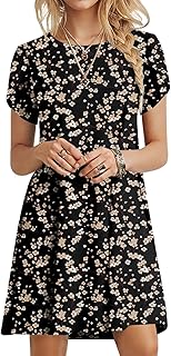 2025 Womens Dress Summer Short Sleeve Crewneck Sundress with Pockets M-4XL - Buy now