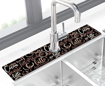 Kitchen Sink Splash Guard Faucet Mat Super Absorbent Fast Drying Mat Sink Gadgets Splash Guard Behind Faucet Drip Catcher for Kitchen Coffee, 23.5x5.5in