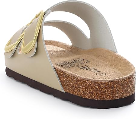 KIDMI Women's Cork Footbed Slide Sandals Comfortable Arch Support Outdoor Sandal with Big Adjustable Buckle for Summer