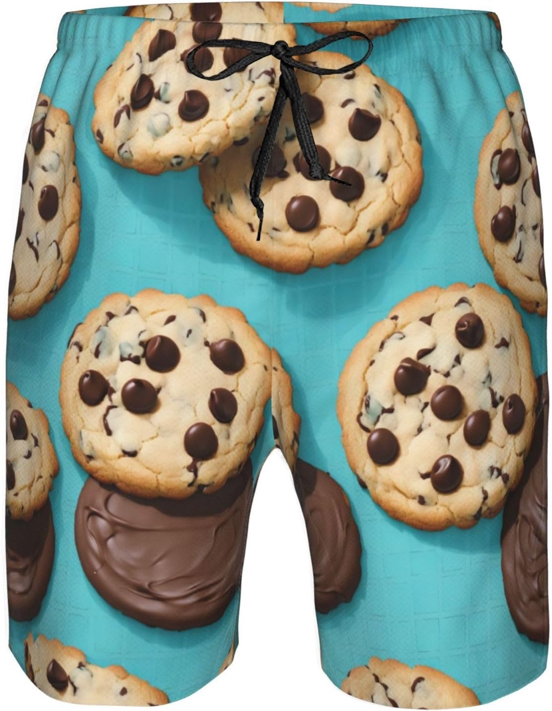 WURTON Cookies Food Chocolate Chips Biscuits Print Men's Swim Trunks Quick Beach Shorts with Pockets Lining Swimwear Bathing