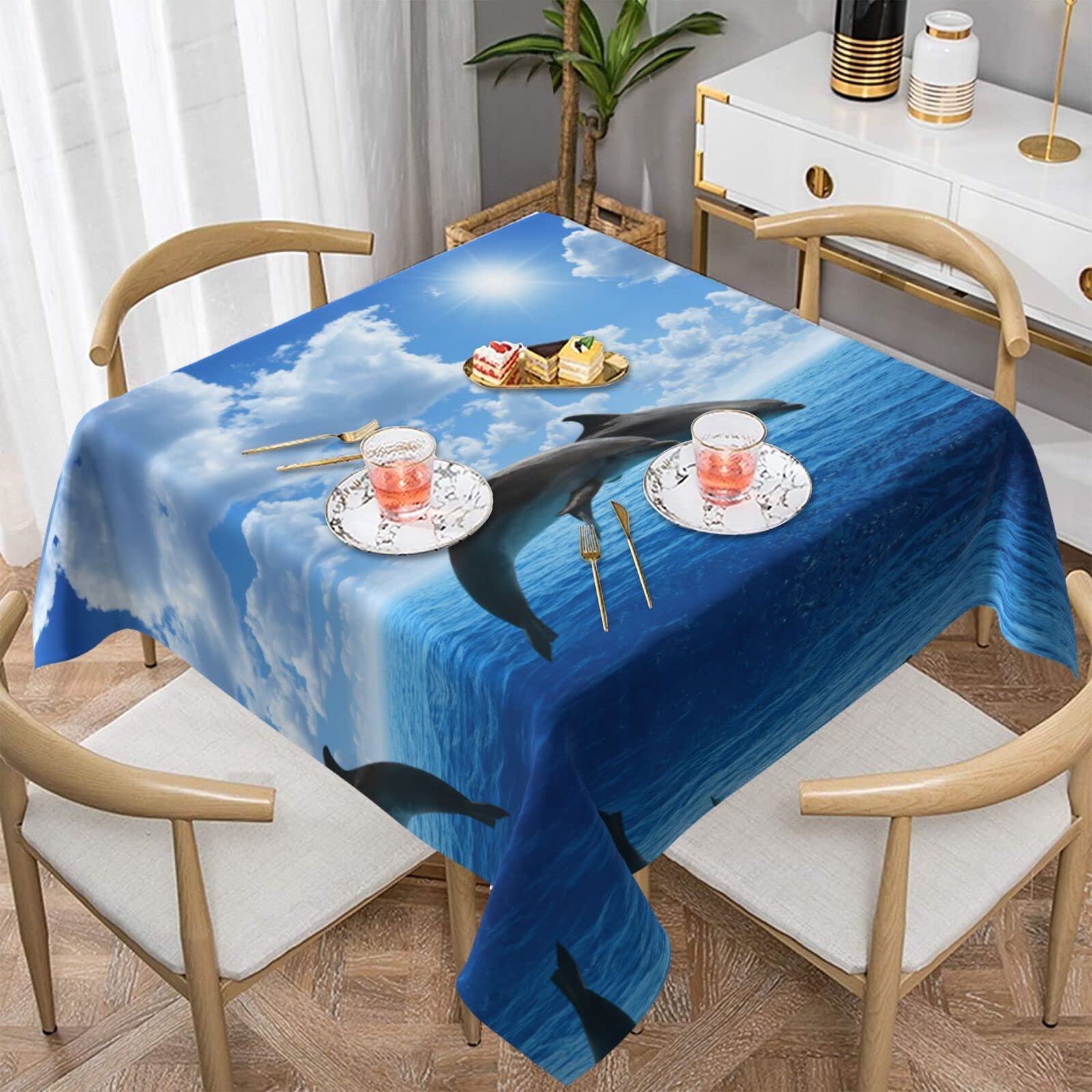 Nappe carrée imperméable dauphins pour repas de cuisine et extérieur
