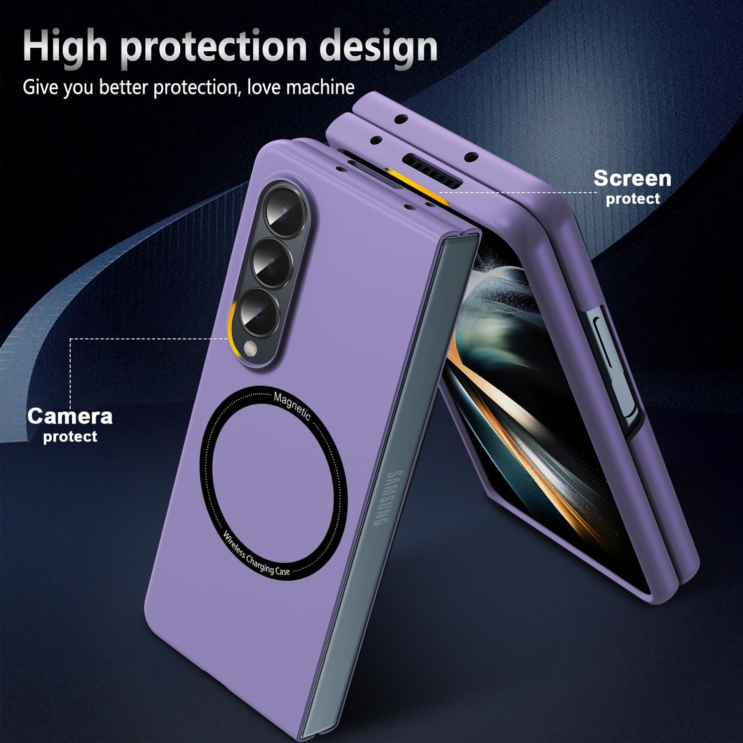 Magnetic for Galaxy Z Fold 3 5G Case,Lightweight,Slim Fit Drop Protection Rugged Shockproof Cover for Samsung Galaxy Z Fold 3 5G, Hard PC Shockproof Protective Phone Purple 18-Z Fold3-09