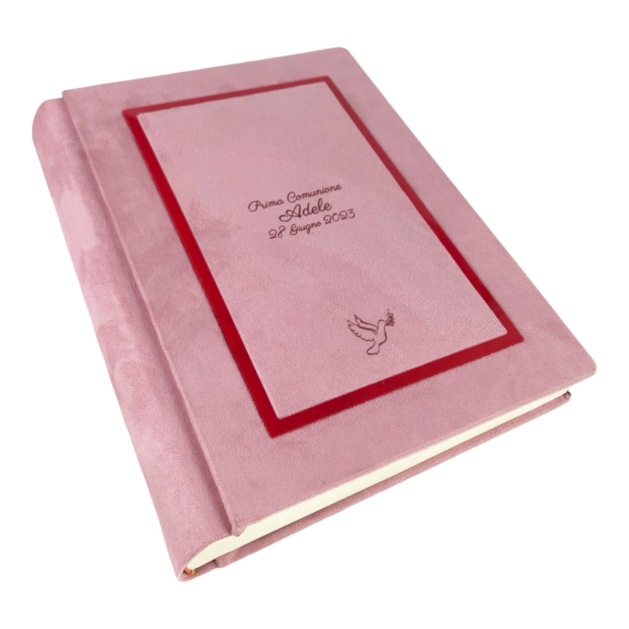 TriVin Art Álbum de fotos artesanal elegante de tejido Alcántara, personalizable con grabado. Ideal para bodas, aniversarios, comuniones, bautizos, eventos (rosa polvo)