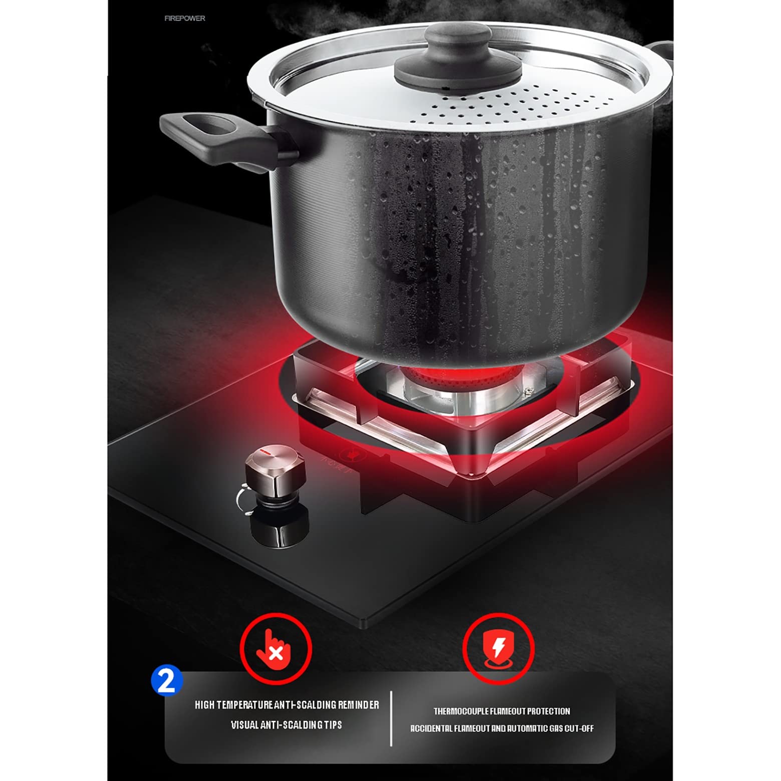 Placa de Gas de un Solo Quemador, Placa de Gas ignífuga integrada con recordatorio Anti-Quemaduras, Placa de Gas de Vidrio Templado Negro, para Vida compacta, Cocina, Camping o Caravana,
