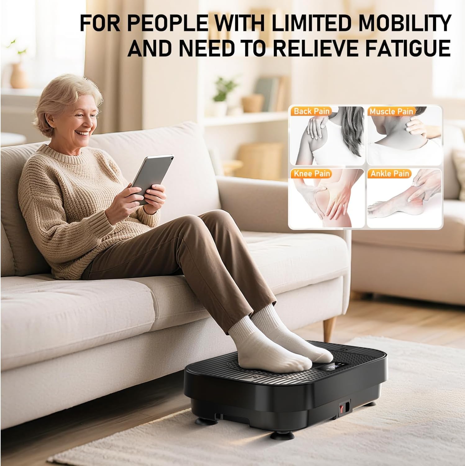 Portable Vibration Trainer Exercise Machine with Resistance Bands, Compact Vibration Platform for Full-Body Workout at Home/Office/Gym （Without Battery）