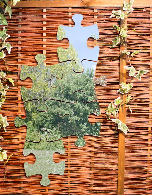Reflect Acrylic Silver Garden Mirror Puzzle Pieces Shatterproof Set of 4 38cm 15in