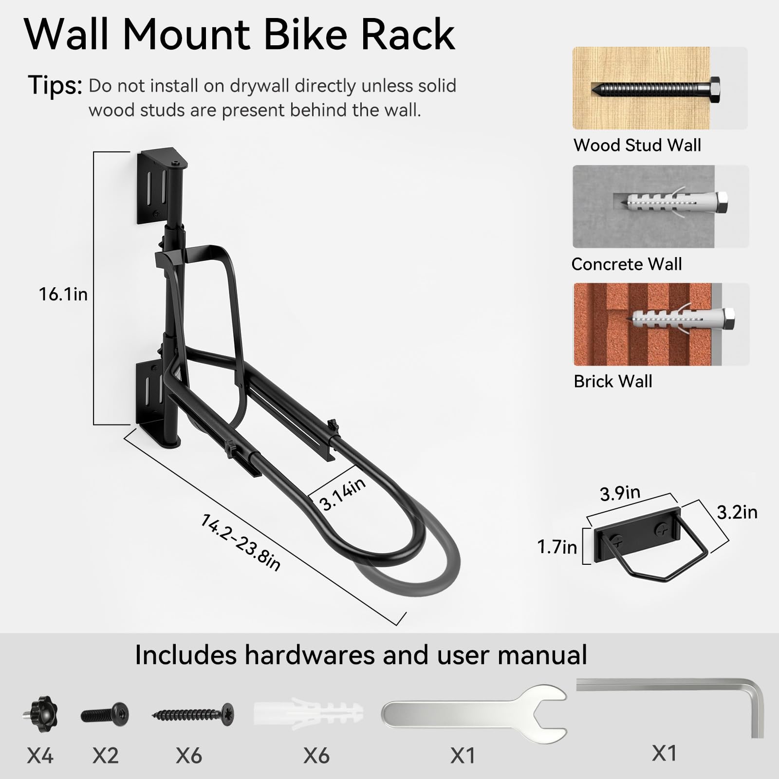 Housolution Supporto a Muro Girevole perBici, Ruote fino a 29'' [1 Pz] | Portabici senza Sollevamento, Ganci per Bici Garage, Risparmiatore Spazio, Pneumatici fino a 3,14'' Larghezza