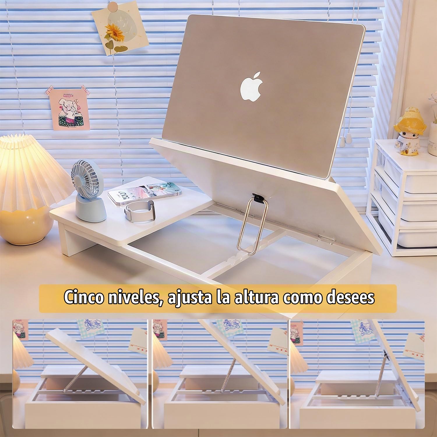 Soporte Portatil Escritorio,51,5*24*9,5 Cm Multifuncional,Altura Ajustable En Cinco Niveles,Diseño Ergonómico,Adecuado Para Leer y Trabajar,Apto Para Computadoras Portátiles De Menos De 17 Pulgadas