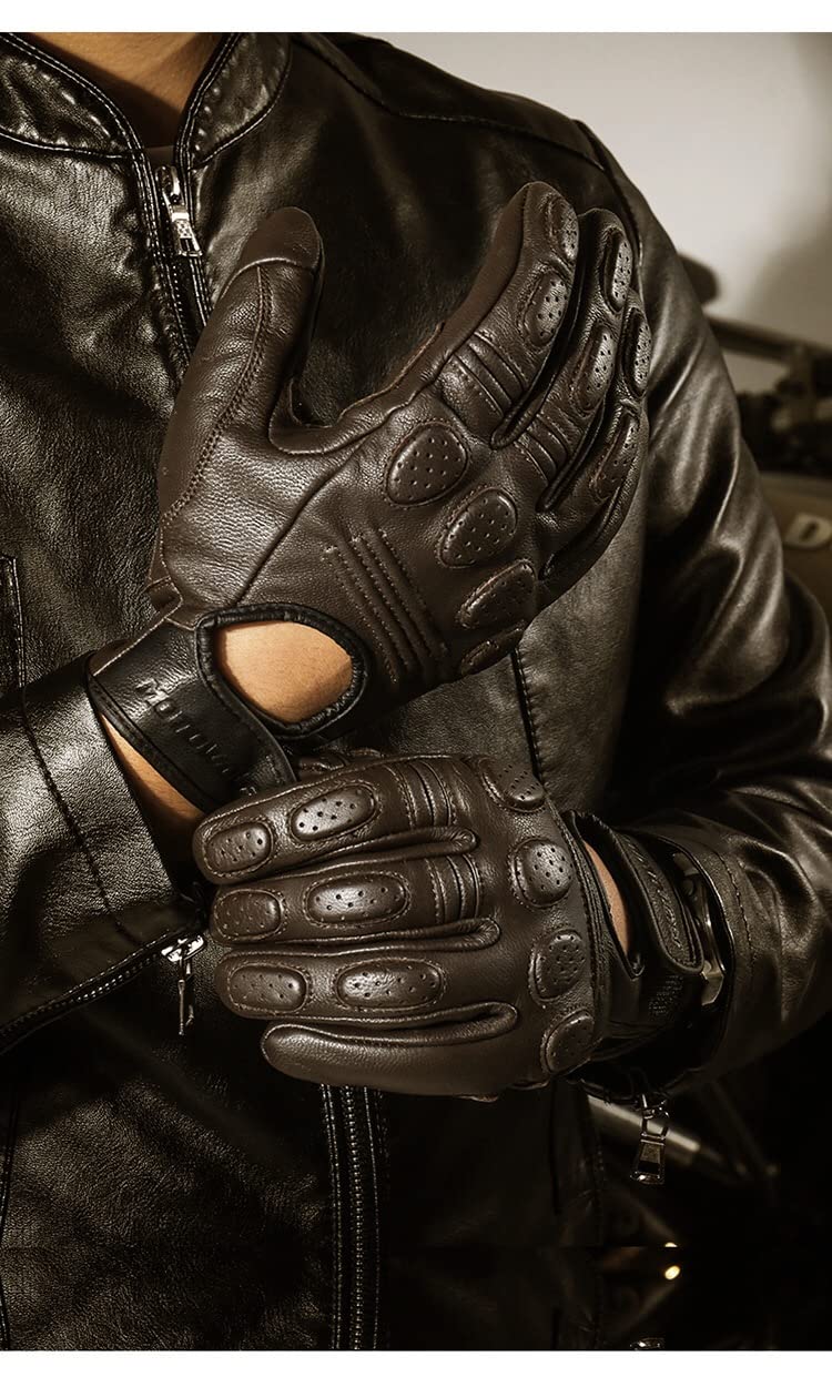 Gant Moto Gants de Moto en Cuir Respirant rétro Course d'hiver et d'été Motocross for Hommes