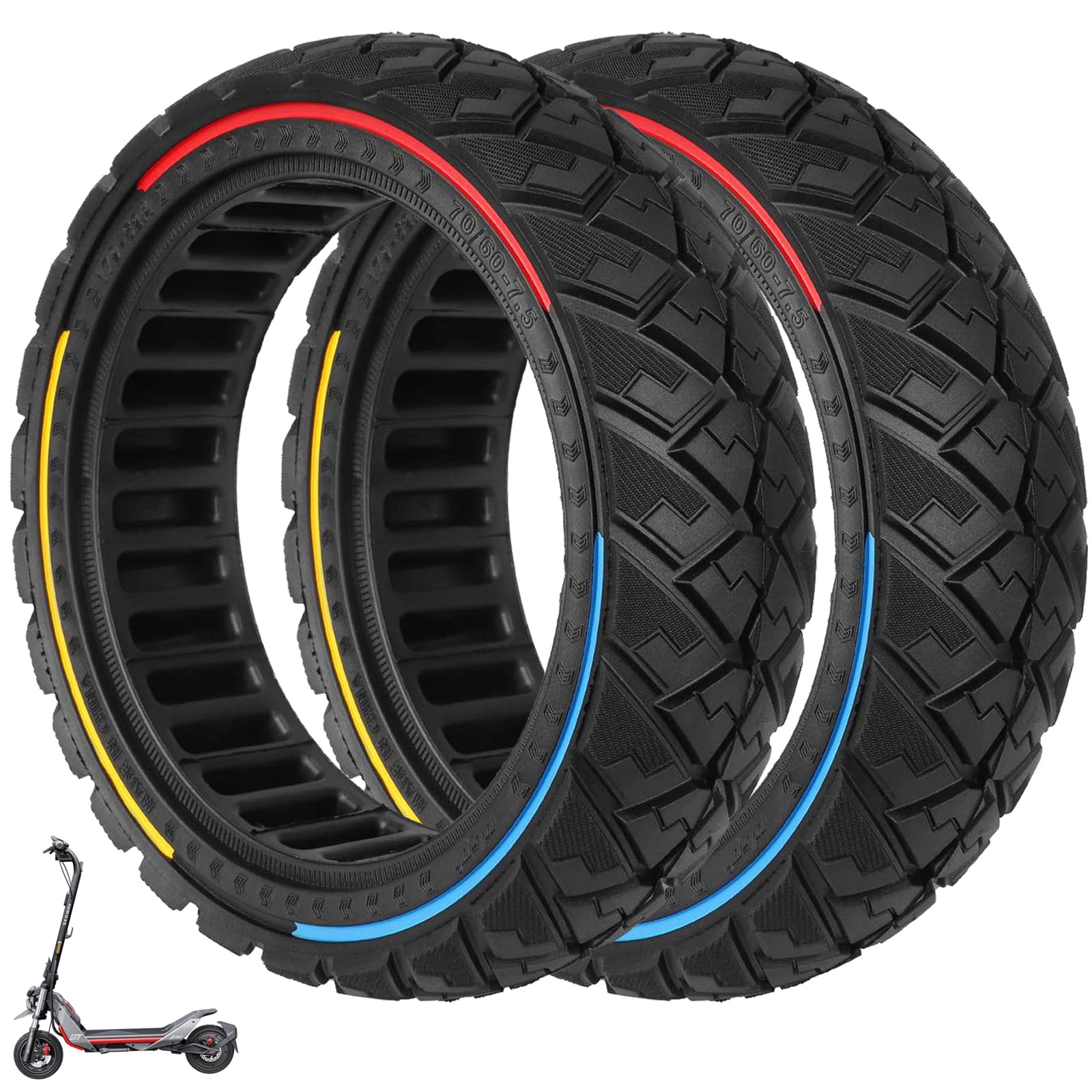 70/60-7,5 Pneumatico Pieno per Segway ZT3 Pro, ZT3 Pro D ed E Scooter elettrici, Pneumatici di Sostituzione. Pneumatici Pieni Antiscivolo, Antiscivolo, Ingambabile (Colorato, 2 Pezzi)