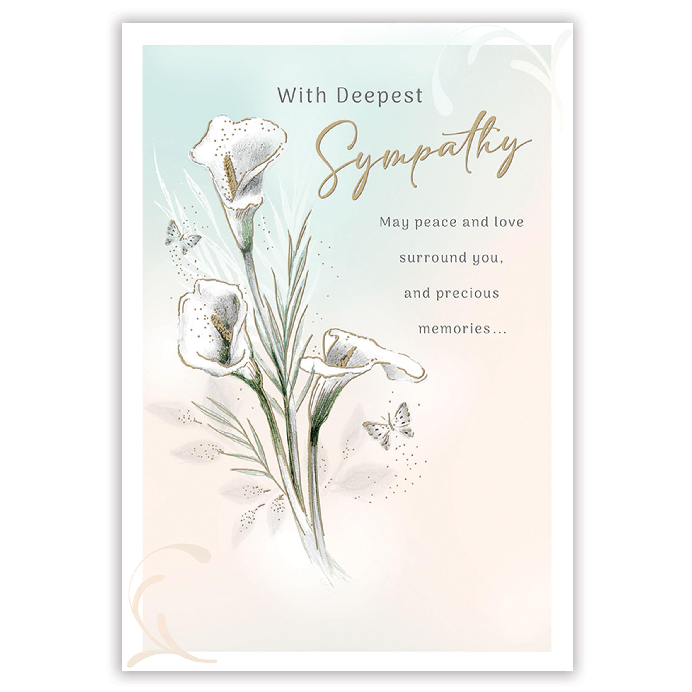 Piccadilly Greetings Sympathy Card - Deepest Sympathy Card - Calla Lily Design - 9 x 6 inches
