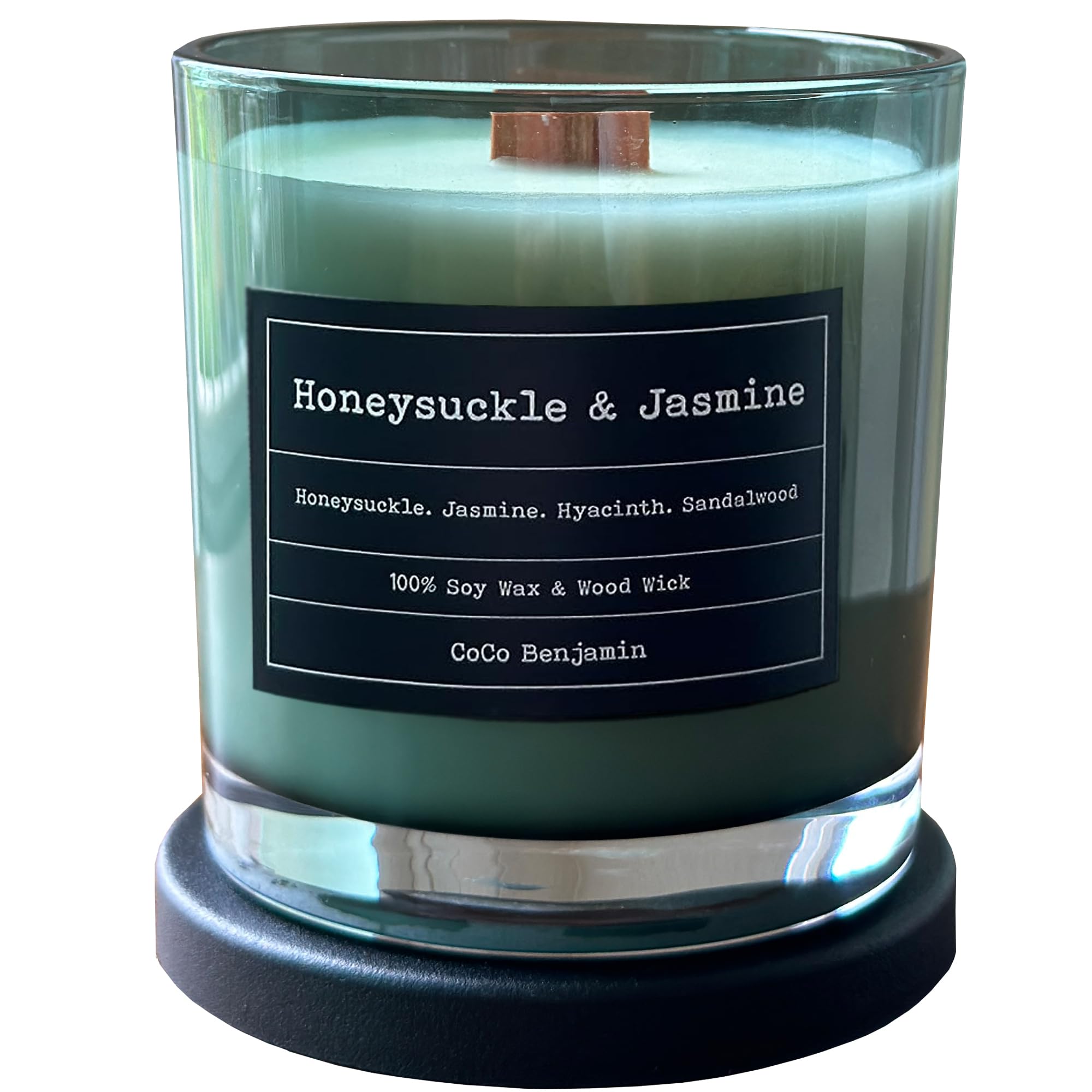 (Honeysuckle & Jasmine) Wooden Wick, 100% Soy, Highly Scented, Hand Poured Soy Candle, 8 oz