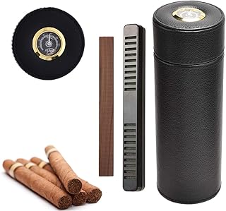 SanSop Travel Leather Case with Cigar Humidor, Portable Cigar Humidor Humidifier with Built-in Hygrometer, Cigar Holder Tube for Cigars, Travel Cigar Tube for 4~5 Cigars (Black)