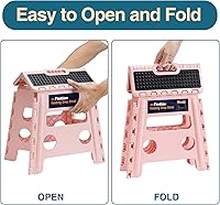 Vista 3 de Flottian Taburete plegable de 13 pulgadas para adultos y niños con capacidad para hasta 300 libras, taburetes plegables antideslizantes con asa