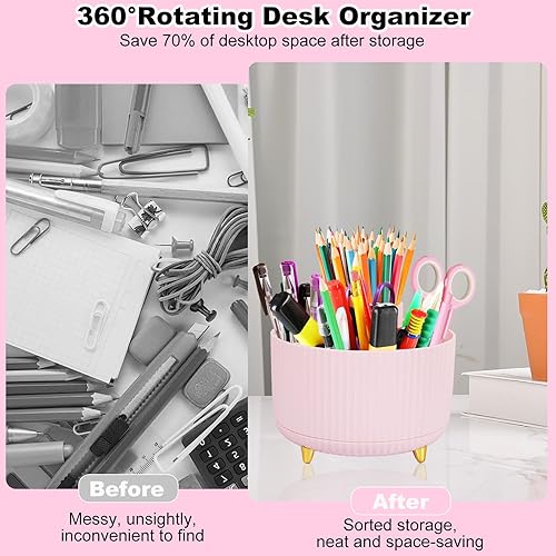 Miniatura 7 de Desk Organizers and Accessories Set with 360-Degree Rotating Pen Holder, Tape Dispenser, Stapler, Staple Remover, 1000 Staples, Tape, Clips Set,