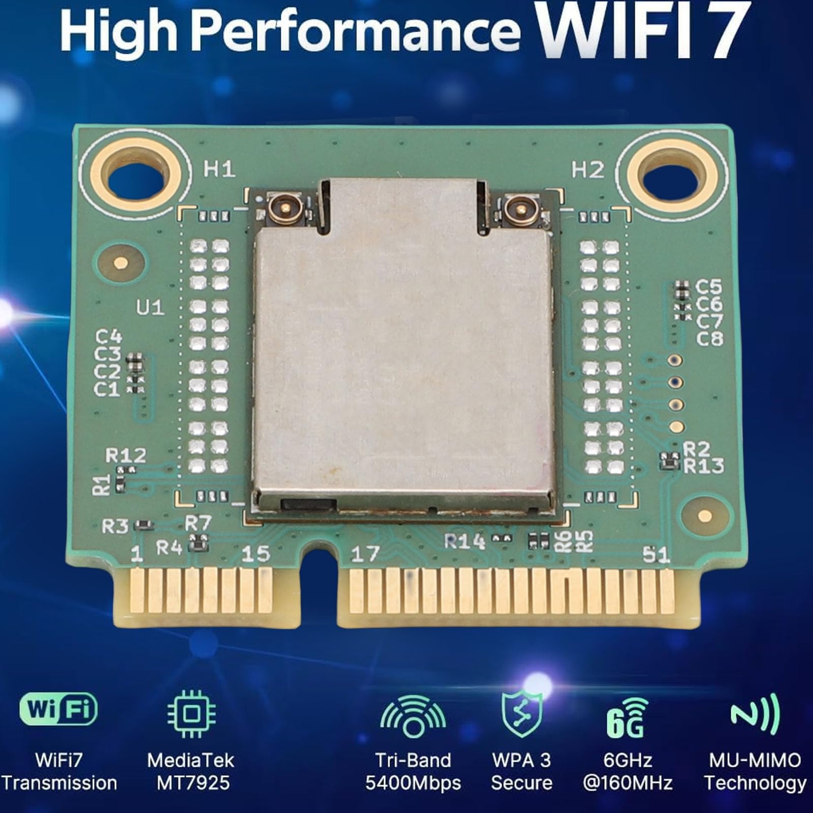 Scheda Wireless MT7925 WiFi 7 Mini PCIe, Adattatore di Rete Tri-Band 5400Mbps con Bluetooth 5.3, WPA4, OFDMA MU MIMO, per PC Laptop 10/11