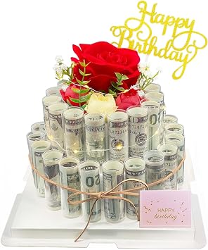 Gifting Cash Gift Boxes,Happy Birthday Day Money Gift Box,Money Flower Cake Fake Cake Gift Box,DIY Set Surprise Birthday Gift Box,for Birthday/Christmas/Valentines Day Unique Surprise Gift