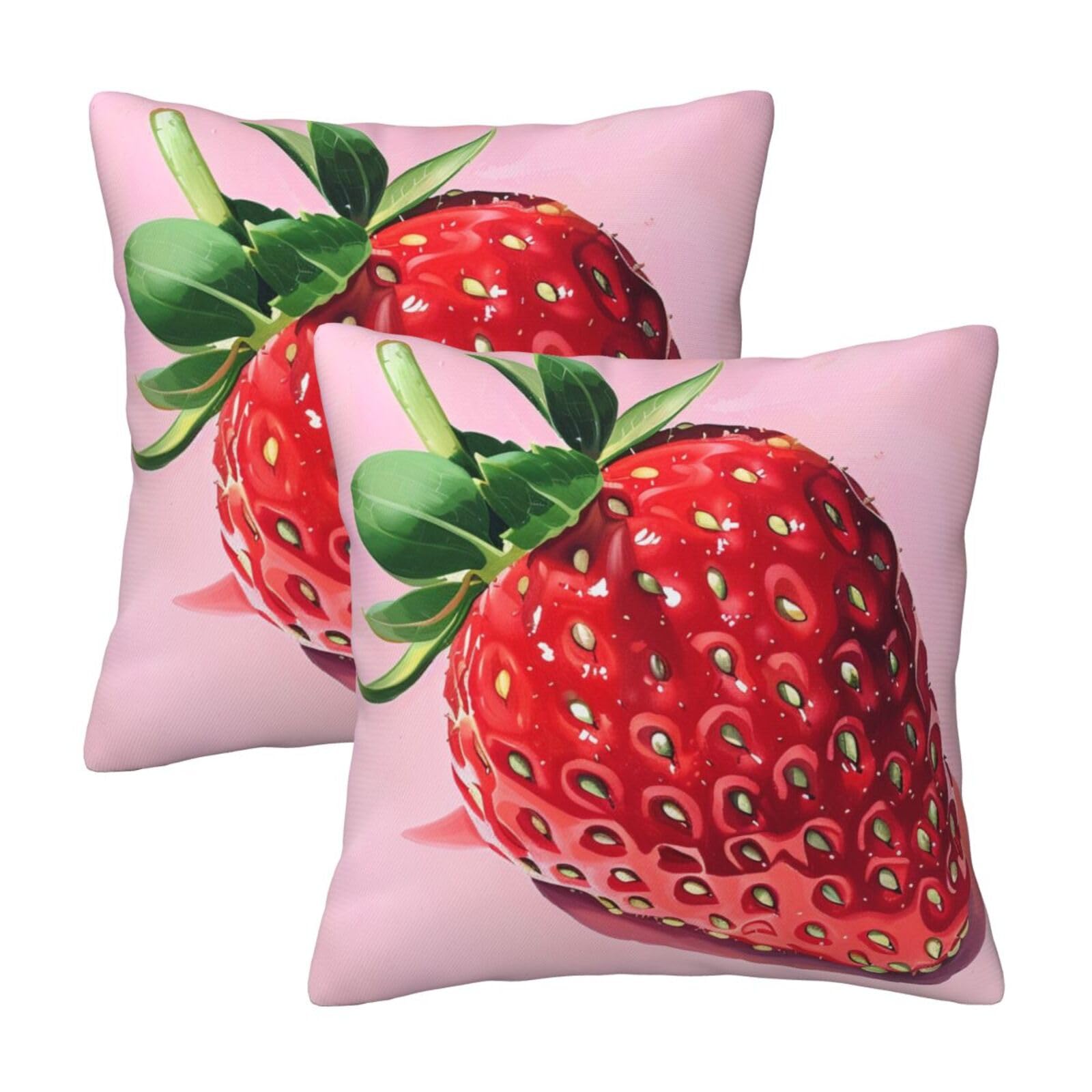 kkvhhyuo Strawberry Print Pillow Covers Set of 2, Square Decorative Cushion Covers with Hidden Zipper, Throw Pillow Cases for Living Room Sofa Bed Chair, 50x50 cm